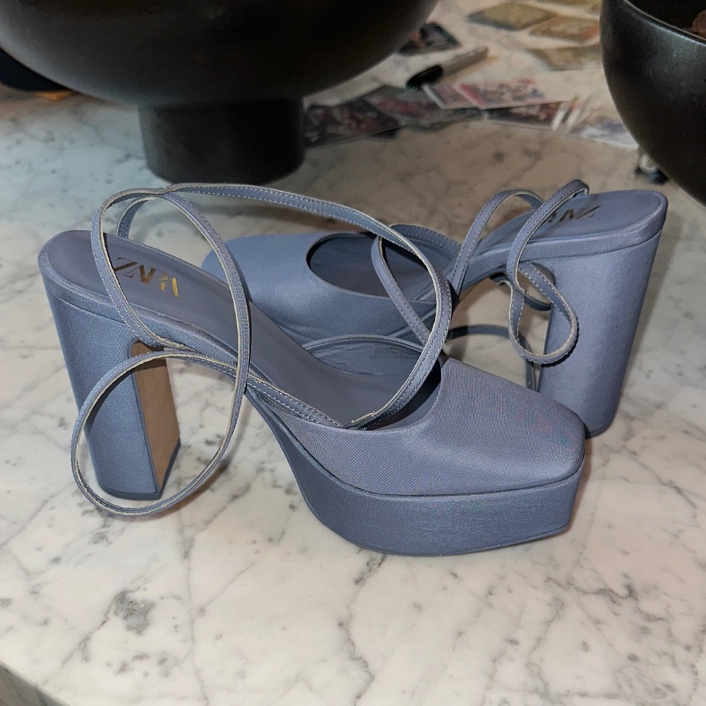 Zara Strappy Blue Platform Heels